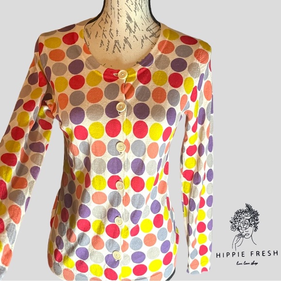 Boden Women's Colorful Polka Dot 100% Wool Cardigan Sweater US6 - Picture 5 of 8